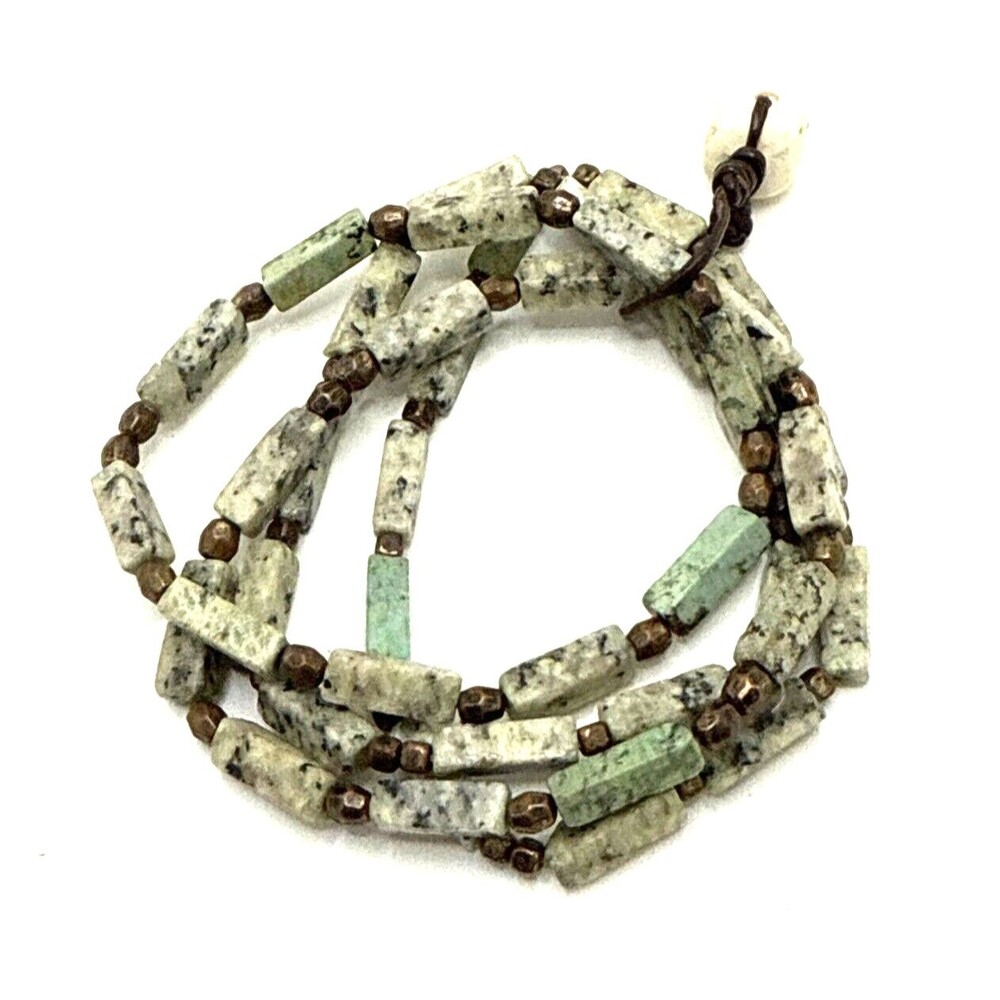 Green Moss Agate Beaded Bracelet Multi Strand Rectangle Stretch Boho Healing